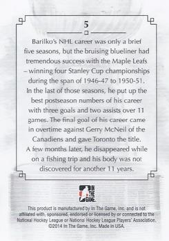 2013-14 In The Game Lord Stanley's Mug #5 Bill Barilko Back