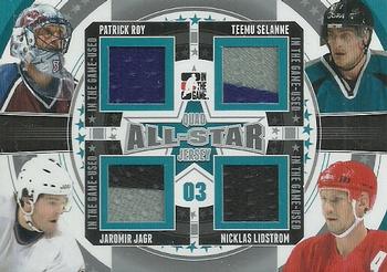 2013-14 In The Game Used - All-Star Jersey Quad Silver Version #ASQJ-12 Patrick Roy / Teemu Selanne / Jaromir Jagr / Nicklas Lidstrom Front