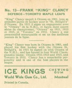 1933-34 World Wide Gum Ice Kings (V357) #13 