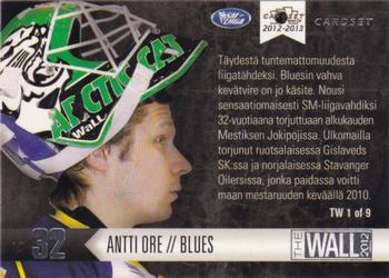 2012-13 Cardset Finland - The Wall 2012 #TW 1 Antti Ore Back