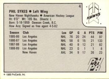 1989-90 ProCards AHL #4 Phil Sykes Back