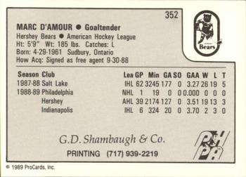 1989-90 ProCards AHL #352 Marc D'Amour Back