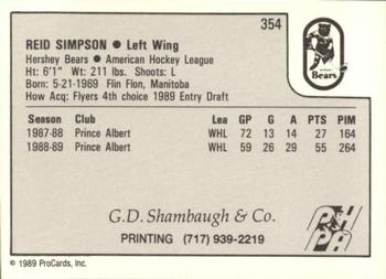 1989-90 ProCards AHL #354 Reid Simpson Back