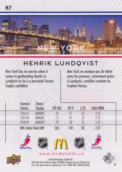 2009-10 Upper Deck McDonald's - Horizons #H7 Henrik Lundqvist Back