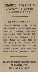 1924-25 Champ's Cigarettes (C144) #NNO Norman Fowler Back