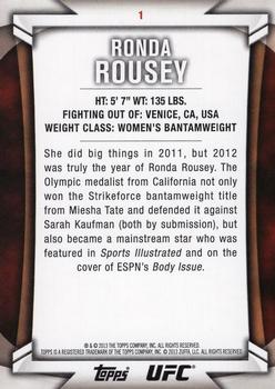 2013 Topps UFC Knockout #1 Ronda Rousey Back