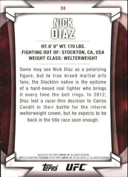 2013 Topps UFC Knockout #24 Nick Diaz Back