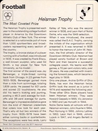 1977-79 Sportscaster Series 61 #61-20 Heisman Trophy Back