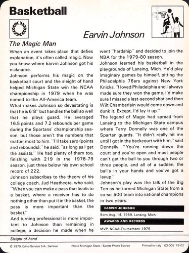 1977-79 Sportscaster Series 78 #78-02 Magic Johnson Back