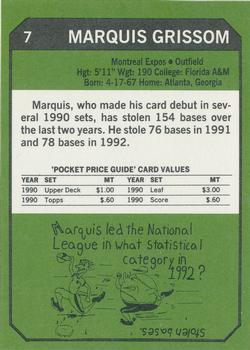1993 SCD Sports Card Pocket Price Guide #7 Marquis Grissom Back