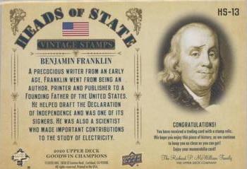 2020 Upper Deck Goodwin Champions - Heads of State Stamp Relics #HS-13 Benjamin Franklin Back