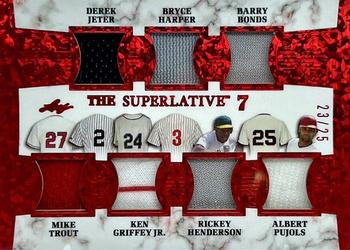2023 Leaf Superlative Sports - The Superlative 7 Red Spectrum Holofoil #TS7-11 Mike Trout / Derek Jeter / Ken Griffey Jr. / Bryce Harper / Rickey Henderson / Barry Bonds / Albert Pujols Front