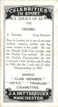 1930 J.A. Pattreiouex Celebrities In Sport #33 A. Theaker Back