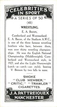 1930 J.A. Pattreiouex Celebrities In Sport #43 E. A. Bacon Back
