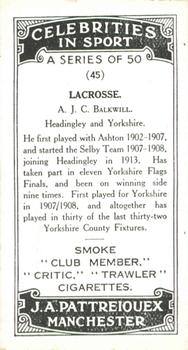 1930 J.A. Pattreiouex Celebrities In Sport #45 A. J. C. Balkwill Back