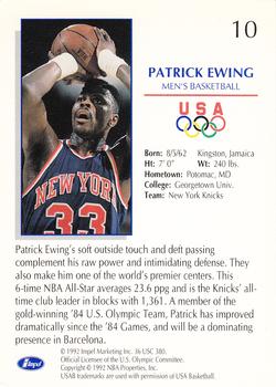 1992 Impel Olympicards: 1992 U.S. Olympic Hopefuls #10 Patrick Ewing Back