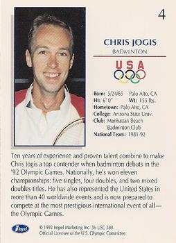 1992 Impel Olympicards: 1992 U.S. Olympic Hopefuls #4 Chris Jogis Back