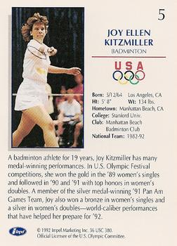 1992 Impel Olympicards: 1992 U.S. Olympic Hopefuls #5 Joy Ellen Kitzmiller Back