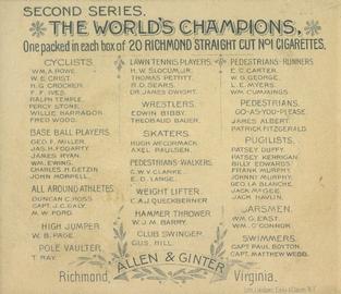 1888 Allen & Ginter World's Champions (N43) #NNO E.C. Carter Back