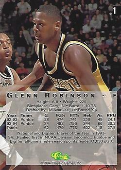 1994 Classic Four Sport - Gold #1 Glenn Robinson Back
