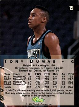 1994 Classic Four Sport - Gold #19 Tony Dumas Back
