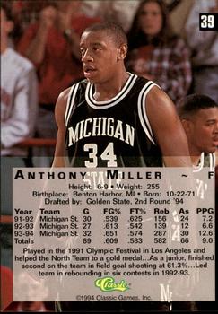 1994 Classic Four Sport - Gold #39 Anthony Miller Back
