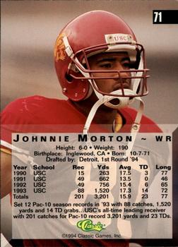 1994 Classic Four Sport - Gold #71 Johnnie Morton Back
