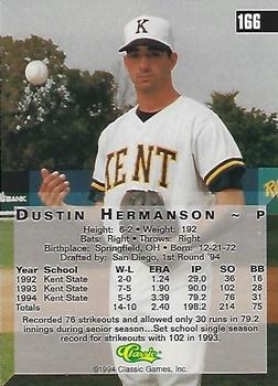 1994 Classic Four Sport - Printer's Proofs #166 Dustin Hermanson Back