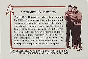 1967 Leaf Star Trek #2 Attempted Mutiny Back