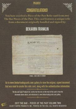 2017 The Bar Pieces of the Past - Relics #PR-BF01 Benjamin Franklin Back