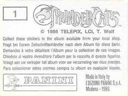 1986 Panini Thundercats Stickers #1 Sticker 1 Back