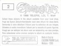 1986 Panini Thundercats Stickers #2 Sticker 2 Back
