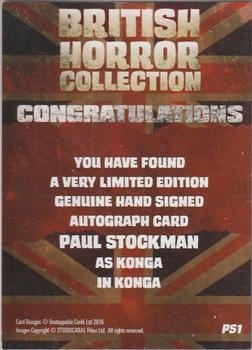 2017 Unstoppable British Horror Collection - Autographs (2016 Previews) #PS1 Paul Stockman Back