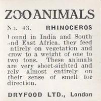 1955 Dryfood Zoo Animals #43 Rhinoceros Back