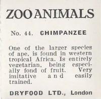 1955 Dryfood Zoo Animals #44 Chimpanzee Back