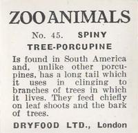 1955 Dryfood Zoo Animals #45 Spiny Tree-Porcupine Back