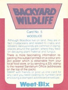 1981 Weet-Bix Backyard Wildlife #5 Woodlice Back