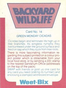 1981 Weet-Bix Backyard Wildlife #14 Green Monday Cicadas Back