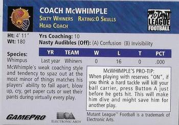 1993 EA Mutant League Football #5 Coach McWhimple Back