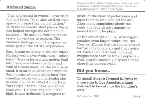 1994-01 Grolier Story of America #134.9 Richard Serra Back