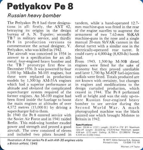 1977 Edito-Service World War II - Deck 112 #13-036-112-10 Petlyakov Pe 8 Back