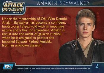 2002 Topps Star Wars: Attack of the Clones #2 Anakin Skywalker Back