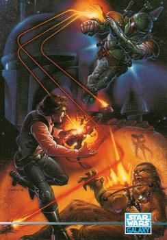 1995 Topps Star Wars Galaxy Series 3 #308 Han and Chewie Fight Boba Fett Front