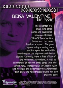 2004 Inkworks Andromeda Reign of the Commonwealth #3 Character Profiles: Beka Valentine (Lisa Ryder) Back