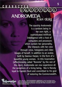 2004 Inkworks Andromeda Reign of the Commonwealth #5 Character Profiles: Andromeda (Lexa Doig) Back