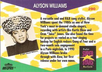 1991 Pro Set SuperStars MusiCards #290 Alyson Williams Back