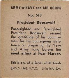 1942 Army, Navy and Air Corps (R18) #618 President Roosevelt Back