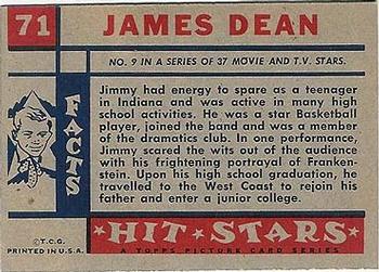 1957 Topps Hit Stars #71 James Dean Back