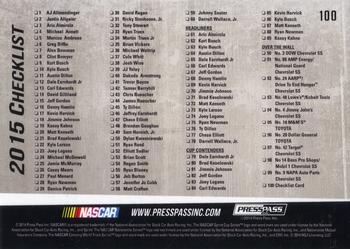 2015 Press Pass Cup Chase - Blue #100 2015 Checklist Back