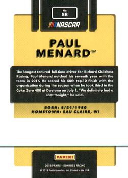 2018 Donruss - Gold Foil #58 Paul Menard Back